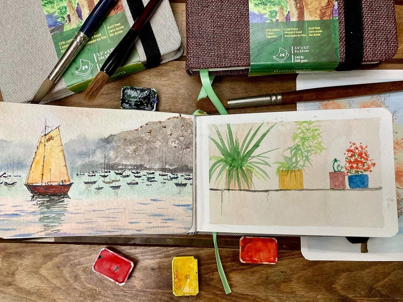 tumuarta Watercolor Journal, 3.5x5.5”, 140 LB, 300 GSM, Cotton Paper, Cold Press, 24 Sheets, 48 Pages, Watercolor Paper Sketchbooks for Use As Travel Notebook and Mixed Media Pad On The Go - Image 5